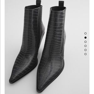 Zara Animal Print Cowboy Heeled Ankle Boots